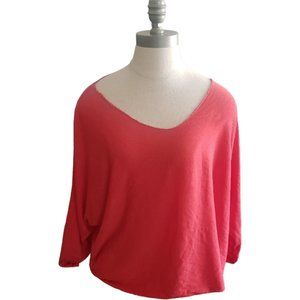 CT883 Orange Oversized V-neck Long Sleeve Blouse with Gold Trim S